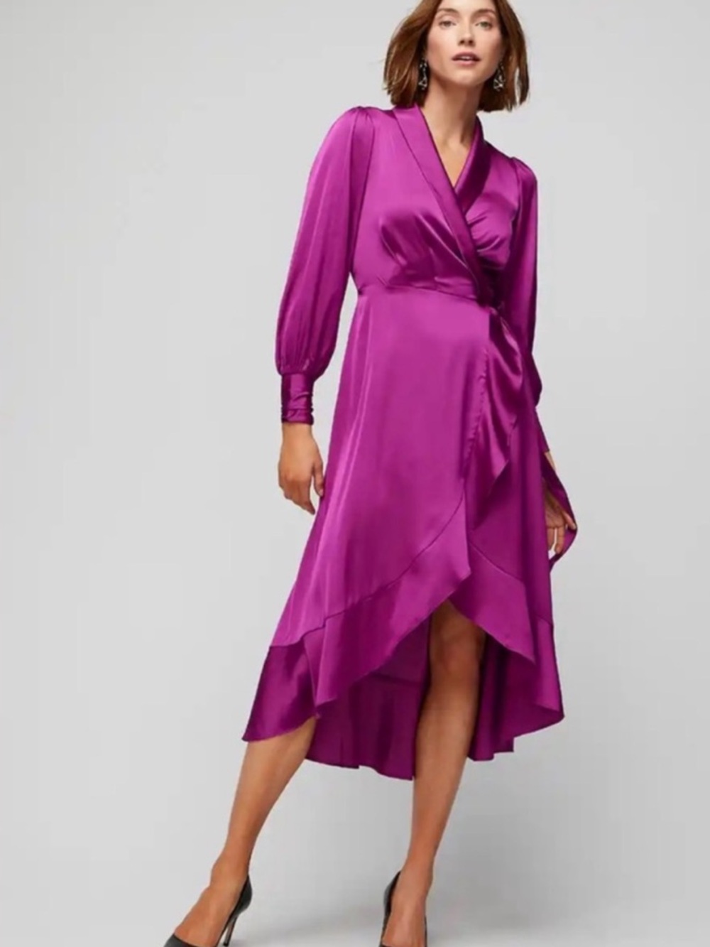 NWT WHBM Satin Ruffle Wrap Dress